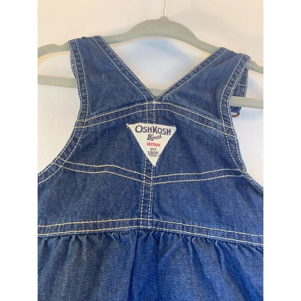 OSHKOSH B’GOSH Girl’s 3 Tier Jean Bib Overall Dress / Size: 12 Mos